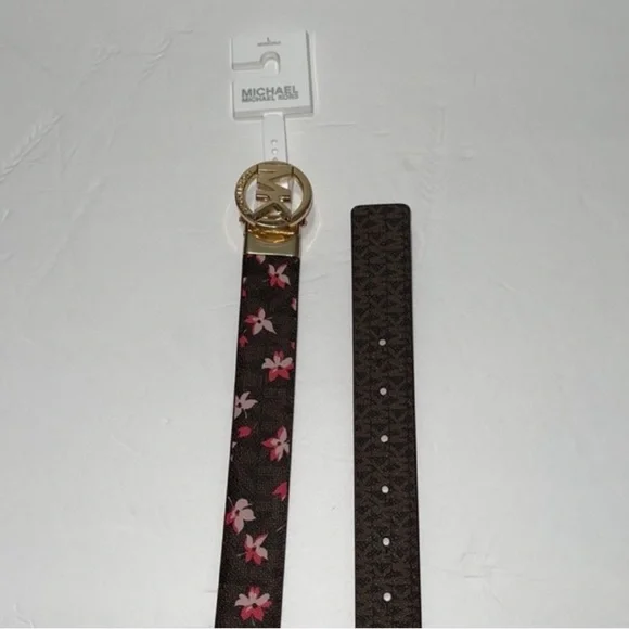 Michael Kors Reversible MK Logo Brown/Flower Print Belt MK Buckle Large NWT
